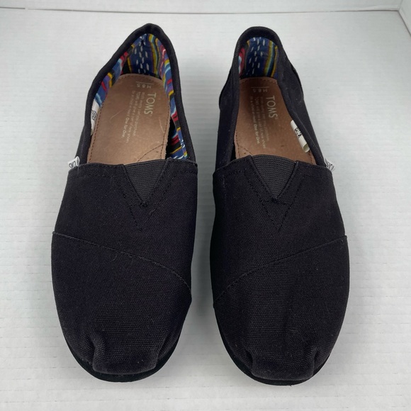 TOMS Classic Canvas Shoes Men’s Size 8.5 Black Slip on  Casual Travel Everyday - Picture 3 of 12